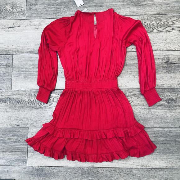 Evereve Hailey Mini Dress Womens Small Fuchsia Pink Long Sleeve Ruffle NWT fairy - Picture 4 of 6
